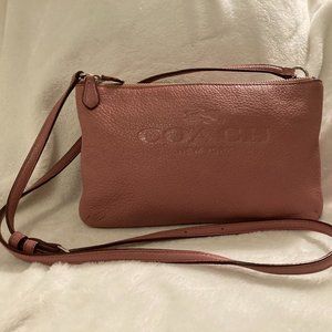 Coach Pebble Leather Lyla Double Gusset Crossbody, Shadow Rose (Pink)